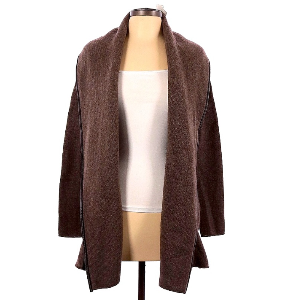 NWT Vince Sweater Coat. Wool, cashmere, alpaca blend. Black leather piped trim.